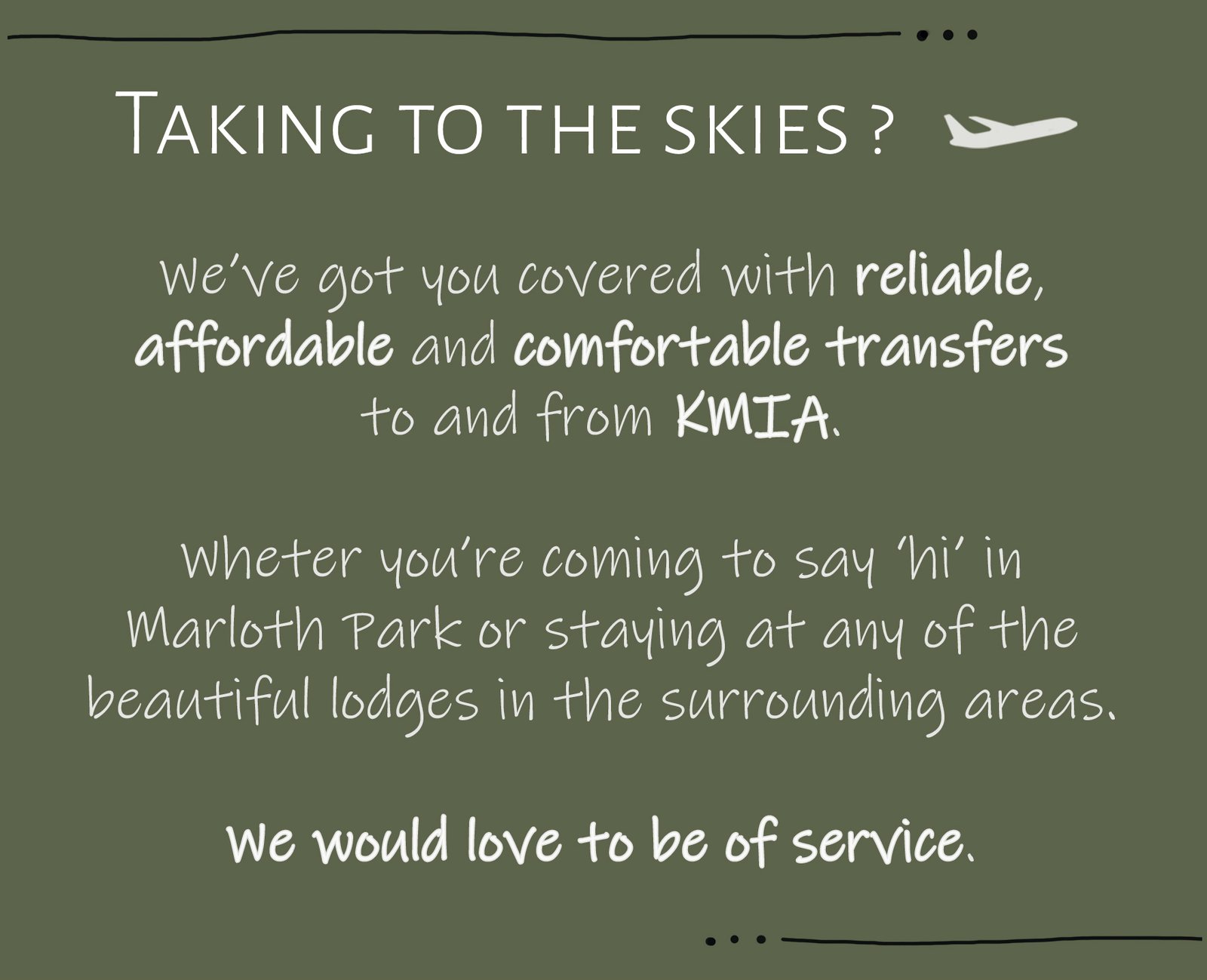 En Route Kruger airport transfers to and from KMIA